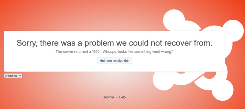Joomla Error: Sorry, there was a problem we could not recover from.