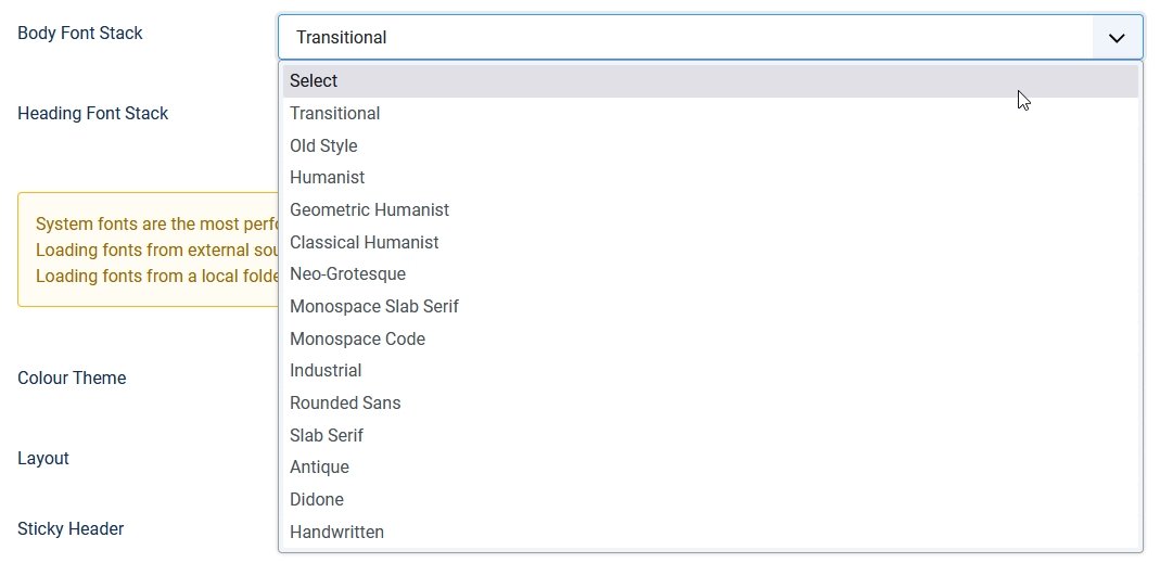 Screenshot of system fonts list