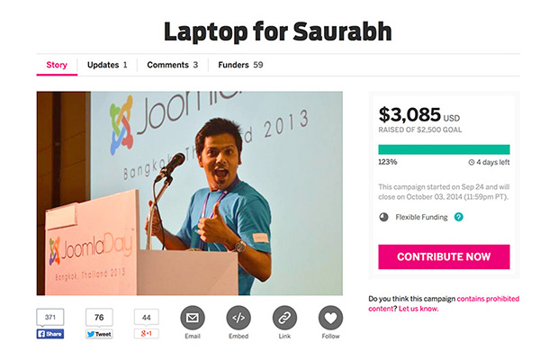 Laptop for saurabh Indiegogo funraising Campaign 