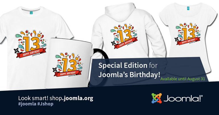 Special Joomla 13th Birthday items available from the Joomla Shop for a limited time