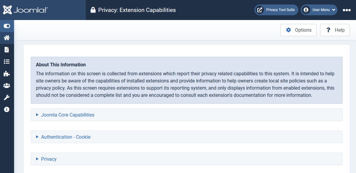 joomla4 privacy BE capabilities