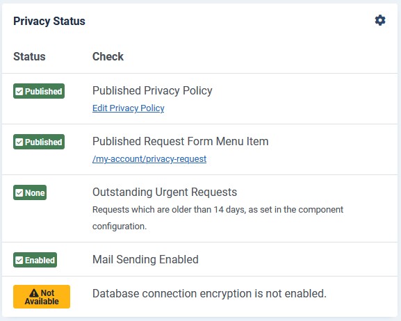 joomla4 privacy status check