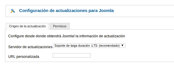 Configuración actualizaciones Joomla