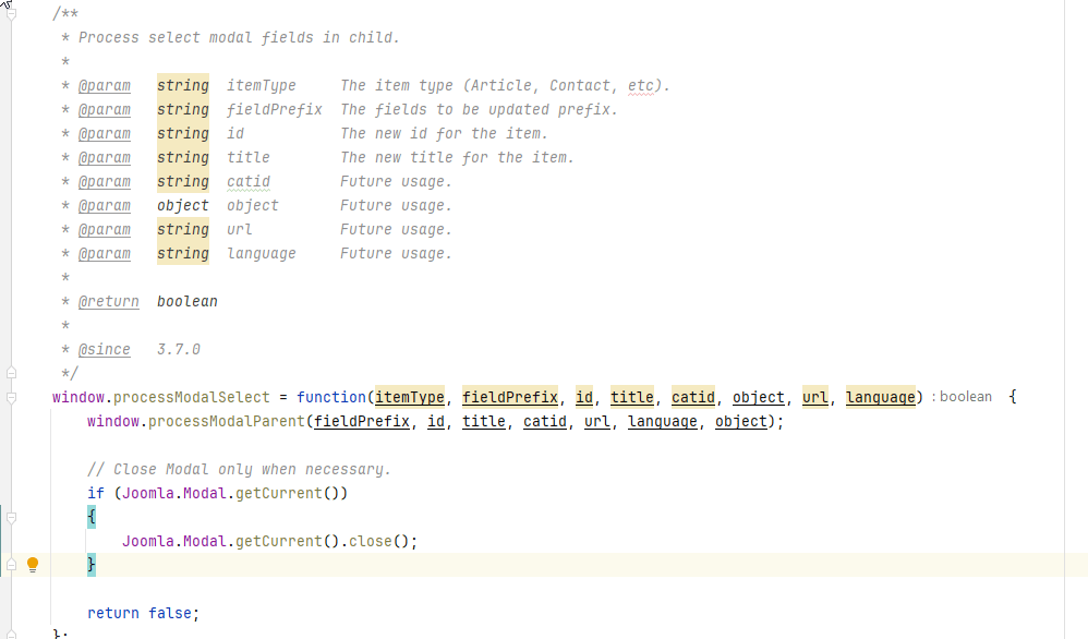 Old joomla processModalSelect method on javascript