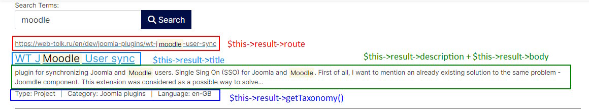 Joomla 5 smart search result structure