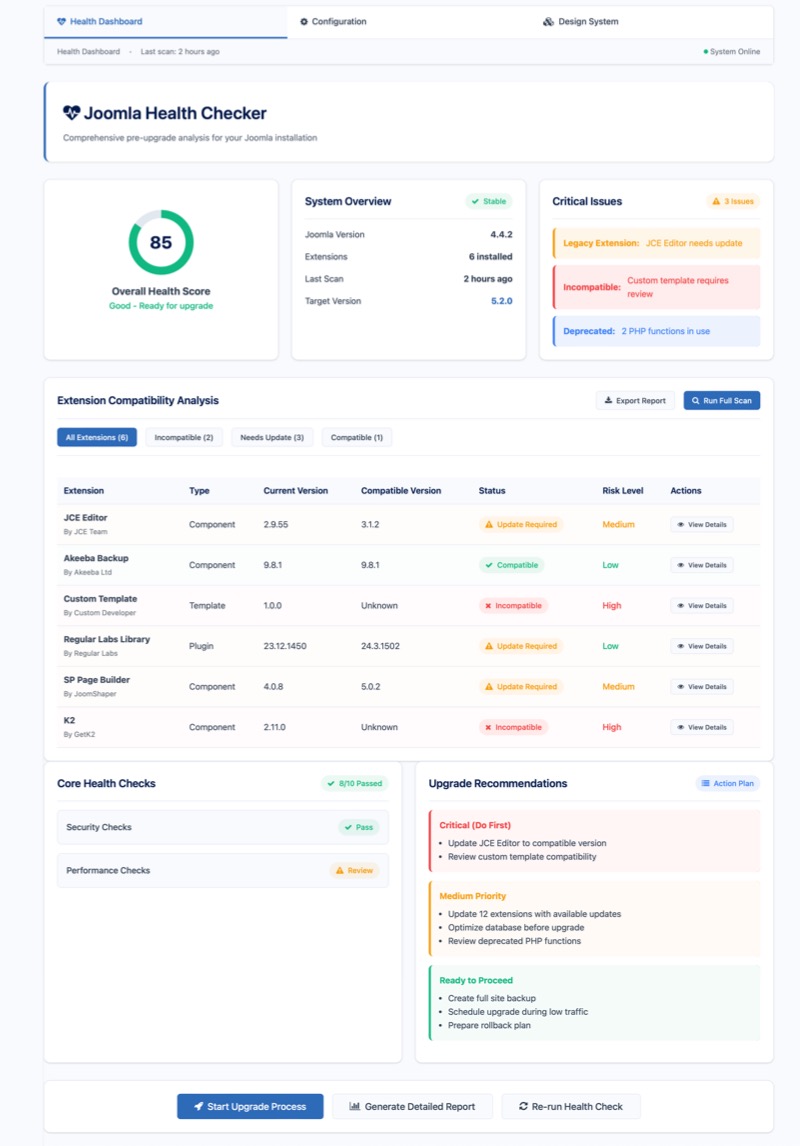 Joomla Health Checker Concept - subject to revision Joomla Health Checker Concept screenshot
