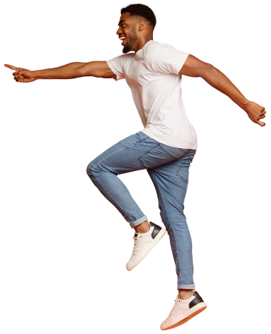 athletic man in blue jeans and a white t-shirt running towards the text in this article