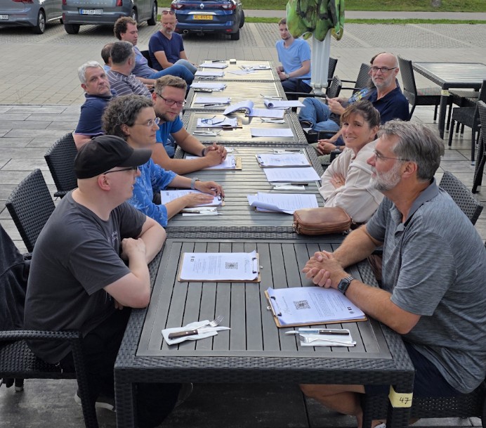 participants of the sprint on a restaurant table