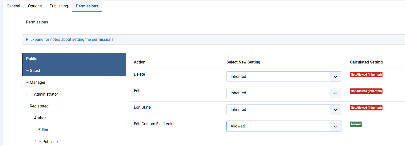 Custom field permissions