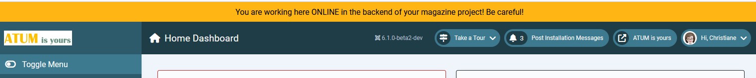 Customtop module with a warning: you are working ONLINE