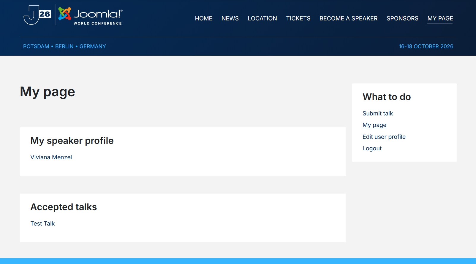 Screenshot of My page