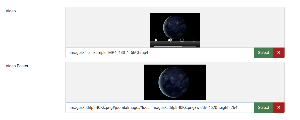 Video field select with additional image select for a poster image