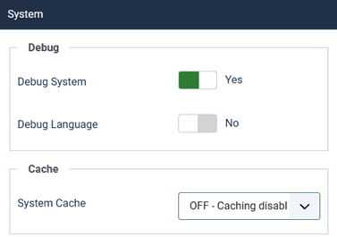 Cache settings are disabled