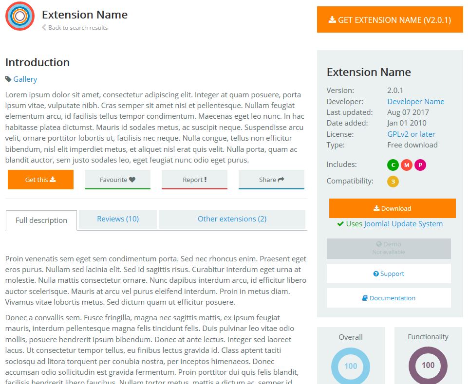 extension detail page