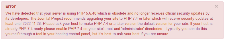 PHP 5.6.40 end of life error