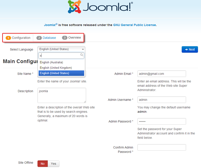 Kurz und knapp installiert in 3 Schritte mit Joomla 3.0