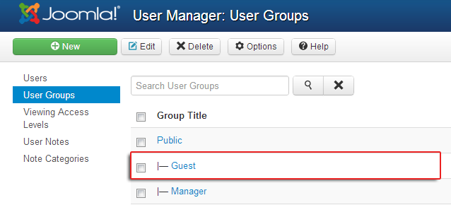 El grupo de usuarios invitados está presente por defecto en Joomla! 3.0