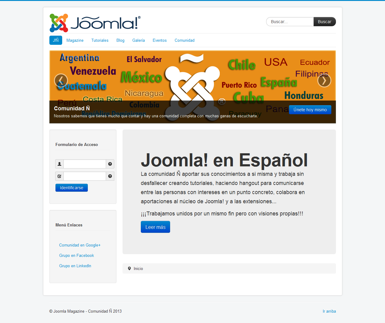 Plantilla del Equipo de Marketing y Difusión de Joomla! en Español al estilo Bootstrap