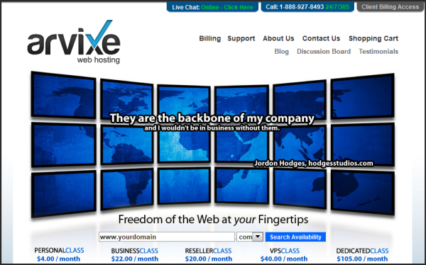 Premium web hosting provider | Arvixe's screenshot