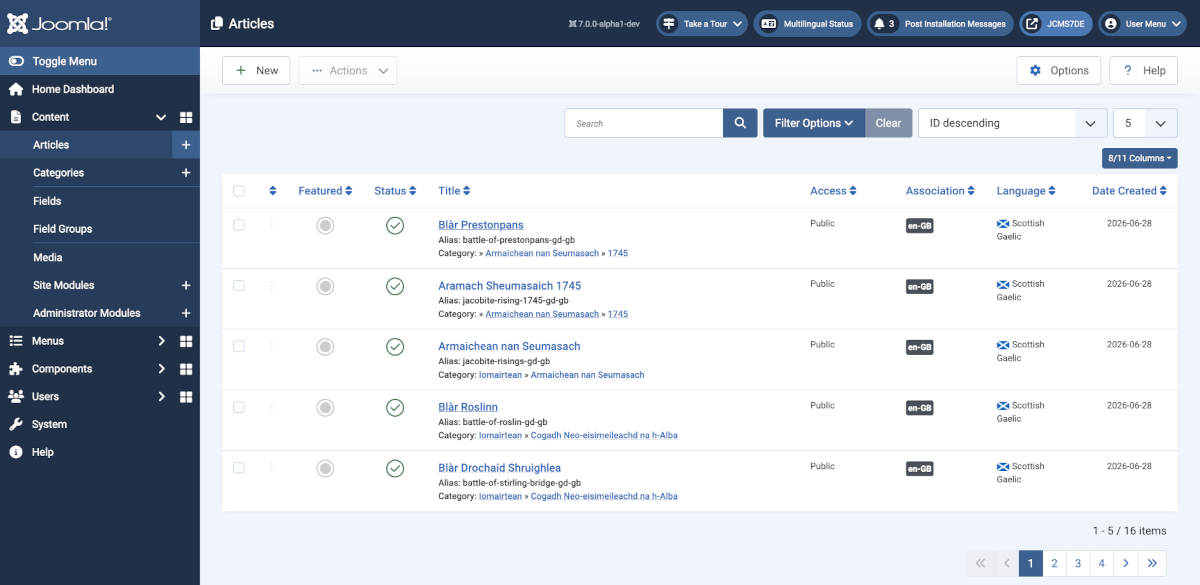 Sample data articles list