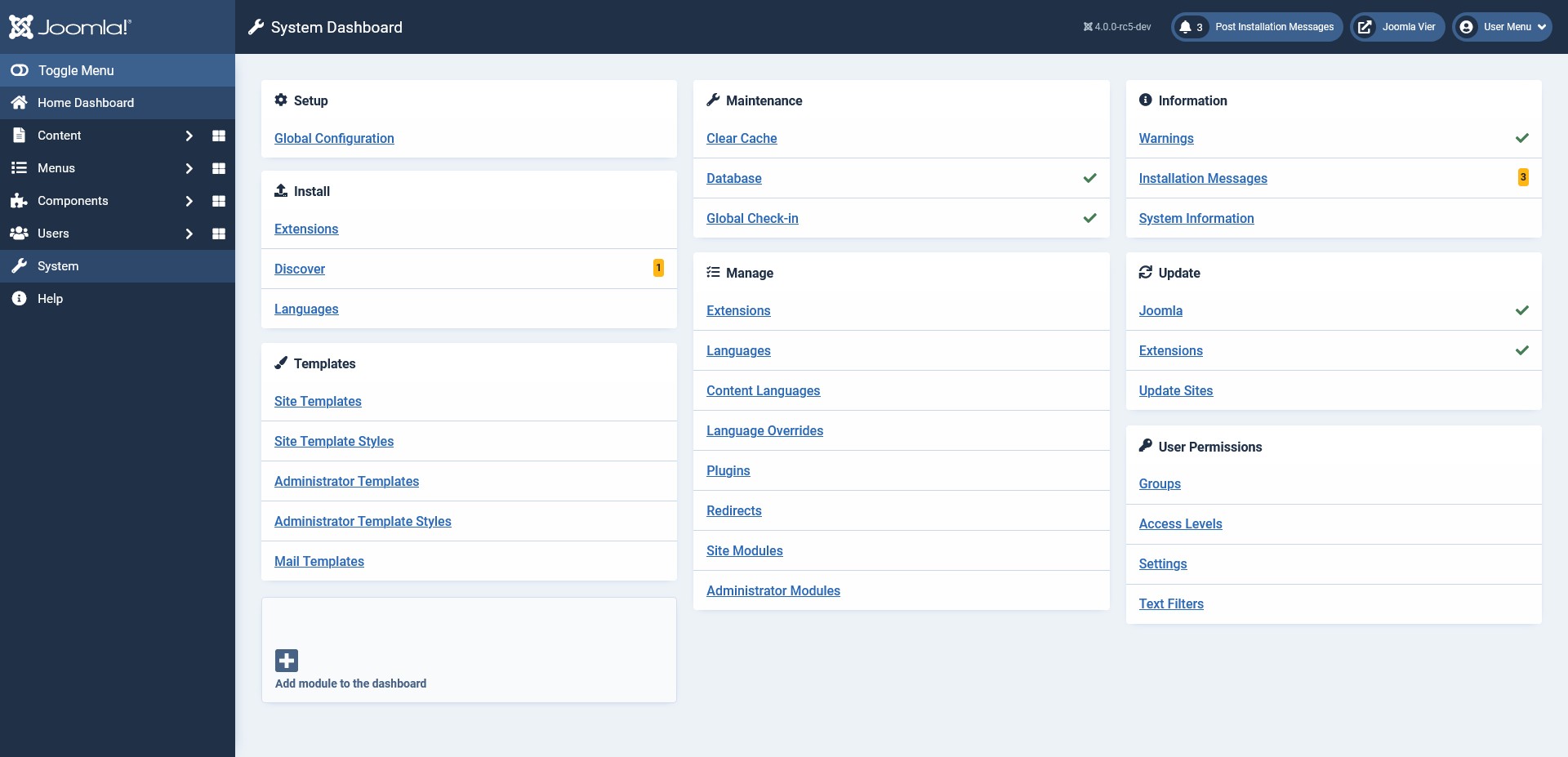 System dashboard