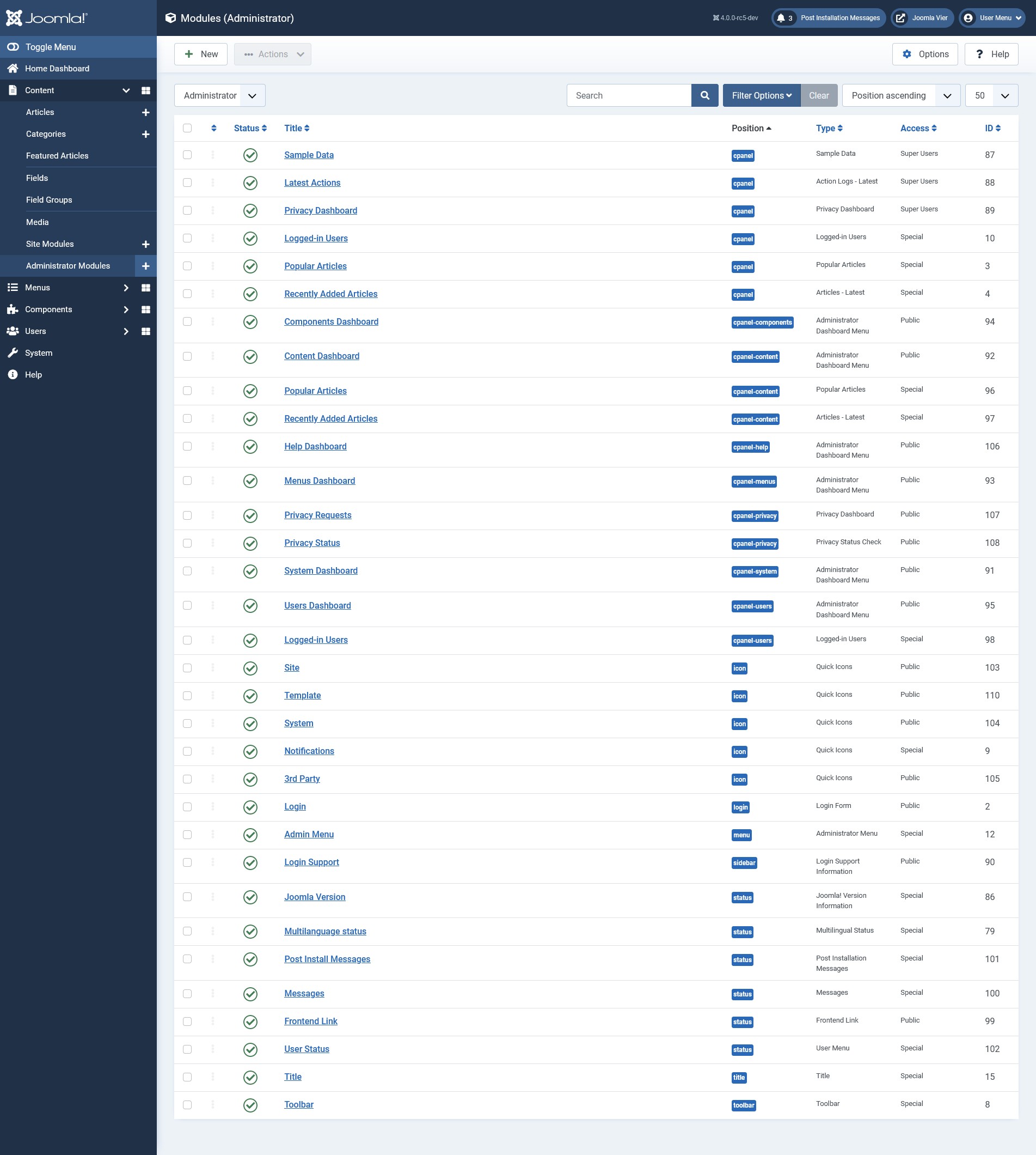 Administrator modules